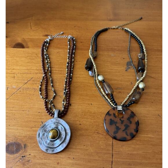 Unbranded Jewelry - Boho Pendant Necklace Bundle Tiger Eye Tortoise Shell Statement Jewelry Lot